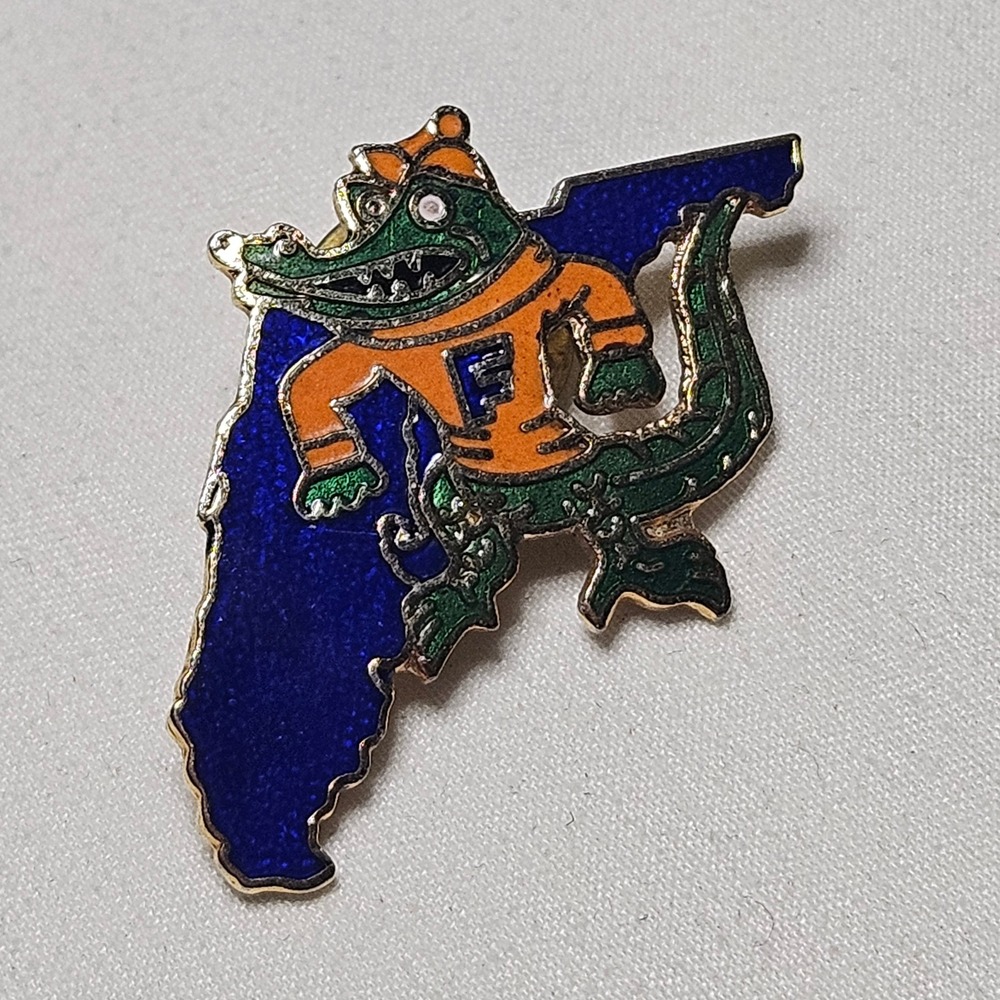Florida Gators Pin Unisex OS Blue Orange Albert Gator Mascot State Shape Enamel